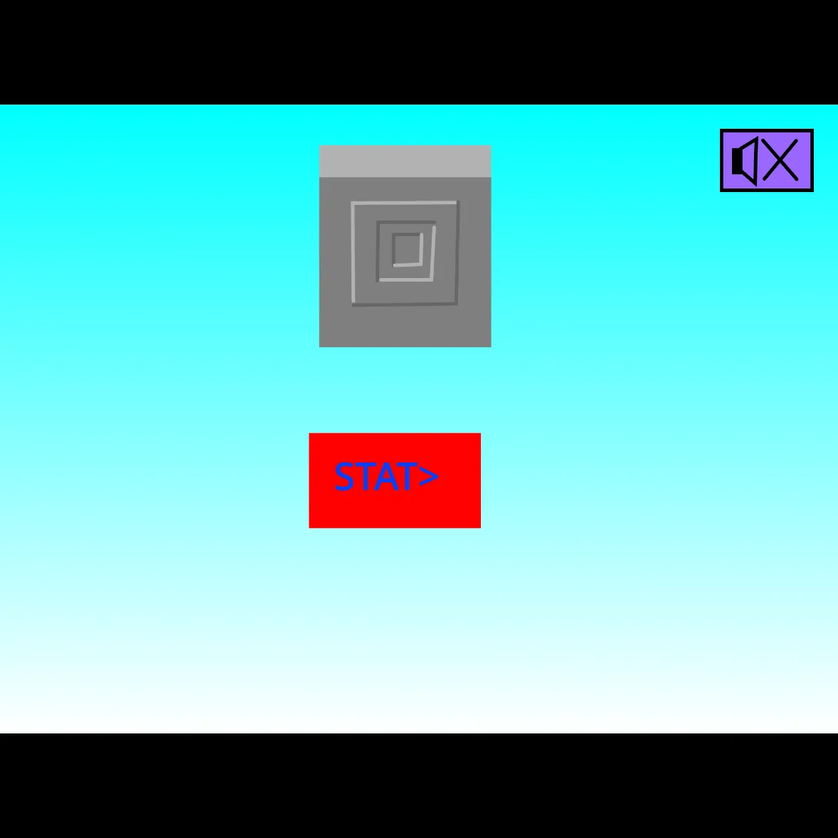 ゲームのスタート画面。石のブロックの下に、STATと書かれた赤いボタンが表示されている。