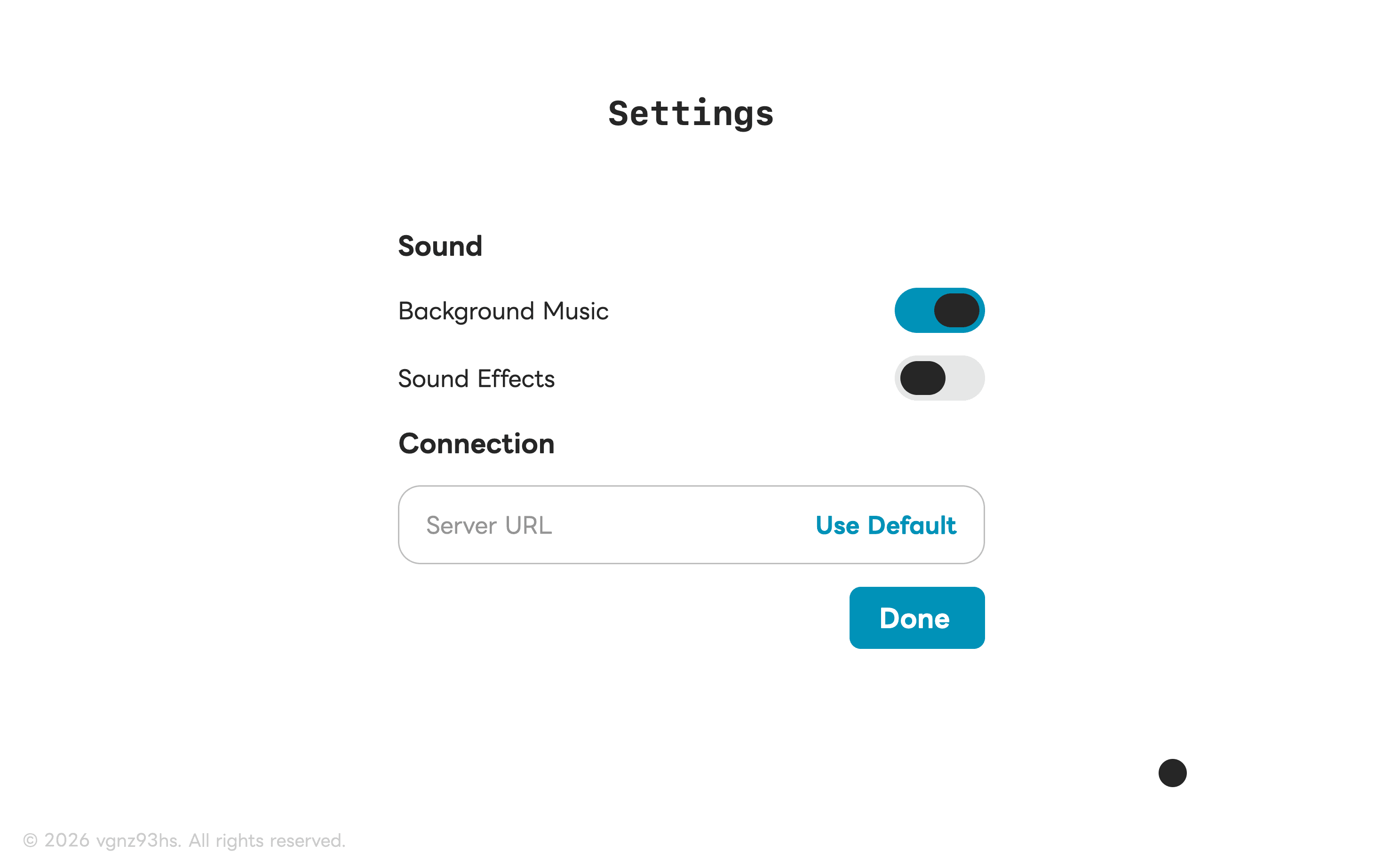 Settings screen.